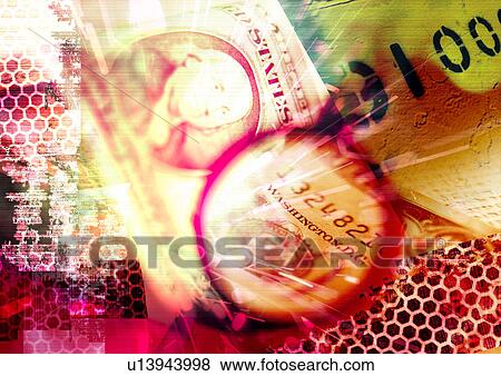 Stock Illustration - Currency note superimposed on a honeycomb pattern. Fotosearch