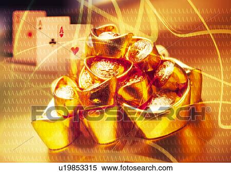 Stock Illustration - Gold blocks superimposed on a yellow background. Fotosearch