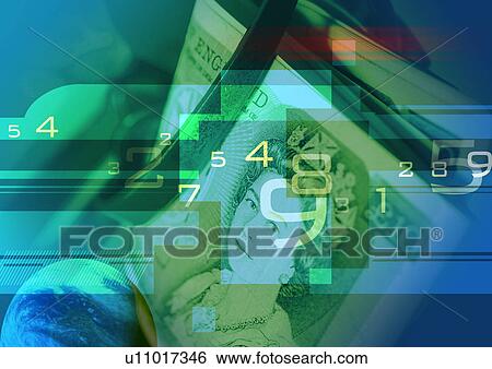Stock Illustration - Numbers superimposed on a currency note. Fotosearch