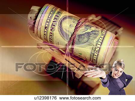 Stock Illustration - Roll of currency superimposed on a brown background. Fotosearch