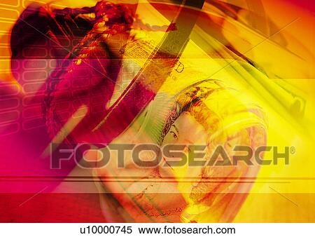 Stock Illustration - Yellow hues superimposed on a currency note. Fotosearch