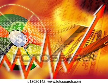 Dollar signs superimposed on a multi colored graph View Large Illustration Drawing - Dollar signs superimposed on a multi colored graph. Fotosearch