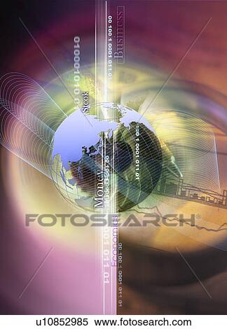Globe superimposed on a multi colored background View Large Illustration Stock Illustration - Globe superimposed on a multi colored background. Fotosearch