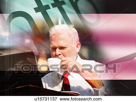 Businessman superimposed on a colored background View Large Illustration Stock Illustration - Businessman superimposed on a colored background. Fotosearch