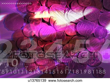Coins superimposed on a purple background View Large Illustration Stock Illustration - Coins superimposed on a purple background. Fotosearch