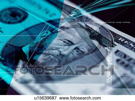 Currency note superimposed on a blue background View Large Illustration Stock Illustration - Currency note superimposed on a blue background. Fotosearch