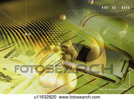 Mobile phone superimposed on currency notes View Large Illustration Clipart - Mobile phone superimposed on currency notes. Fotosearch