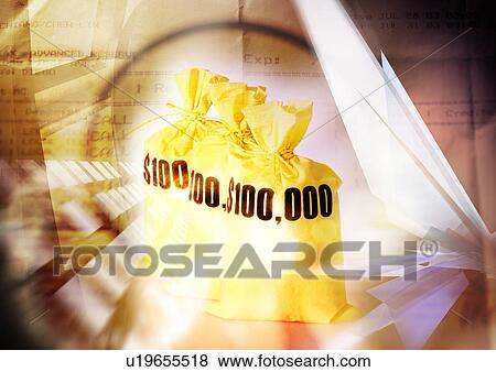 Money bags superimposed on a yellow background View Large Illustration Stock Illustration - Money bags superimposed on a yellow background. Fotosearch