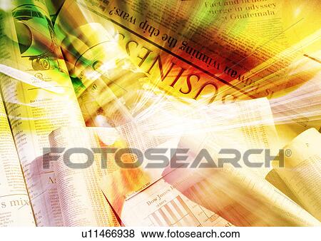 Stock Illustration - Newspaper superimposed on a yellow background. Fotosearch