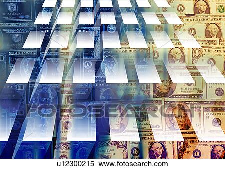 Stock Illustration - Pattern of squares superimposed on currency notes. Fotosearch