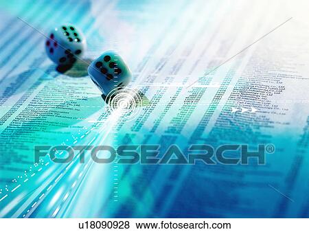 Stock Illustration - Playing dice superimposed on a blue background. Fotosearch