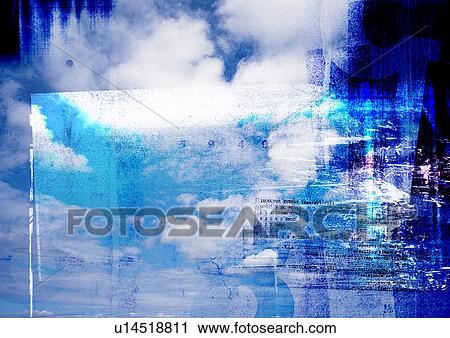 Blue and white pattern superimposed on an image of the sky View Large Illustration Clip Art - Blue and white pattern superimposed on an image of the sky. Fotosearch
