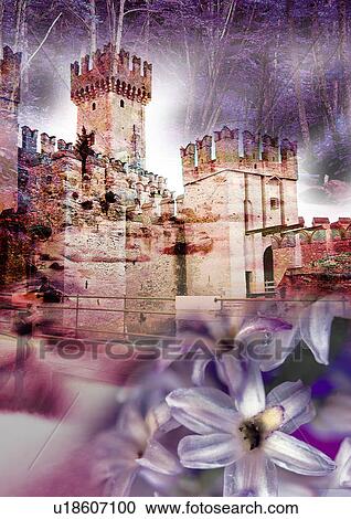 Close-up of flowers superimposed on a castle View Large Illustration Clipart - Close-up of flowers superimposed on a castle. Fotosearch