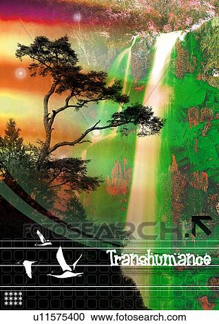 Clipart - Birds superimposed on an image of the wilderness. Fotosearch