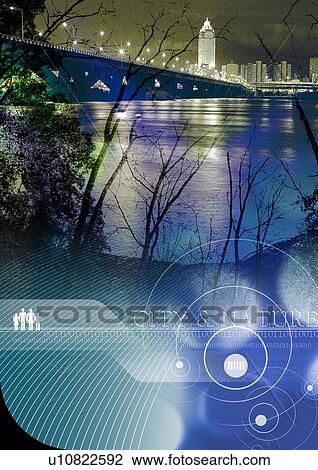 Concentric circles superimposed on an image of a lake View Large Illustration Drawing - Concentric circles superimposed on an image of a lake. Fotosearch