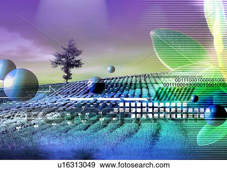 Stock Illustration - Spheres superimposed on an image of a field. Fotosearch