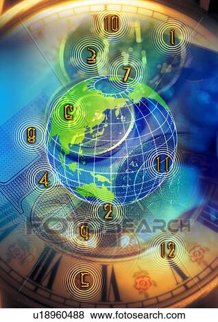 Stock Illustration - Globe superimposed on a brown background. Fotosearch