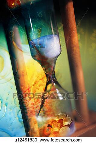 Hourglass superimposed on a multi colored background View Large Illustration Clipart - Hourglass superimposed on a multi colored background. Fotosearch