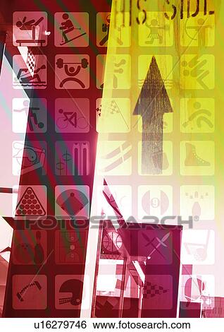 Chart of symbols superimposed on a pink and yellow background View Large Illustration Stock Illustration - Chart of symbols superimposed on a pink and yellow background. Fotosearch