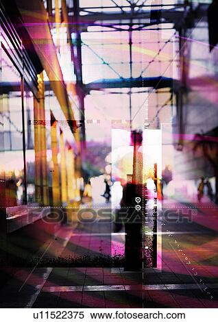 Stock Illustration - City street superimposed on a pink and yellow background. Fotosearch