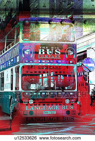 Front of a bus superimposed on a background View Large Illustration Stock Illustration - Front of a bus superimposed on a background. Fotosearch