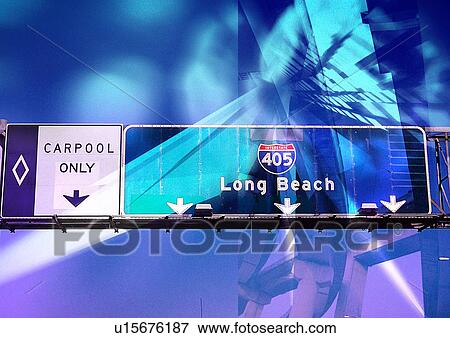 Stock Illustration - Low angle view of a road sign superimposed on a blue background. Fotosearch