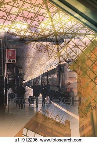 Stock Illustration - Metal scaffolding superimposed on a subway scene. Fotosearch