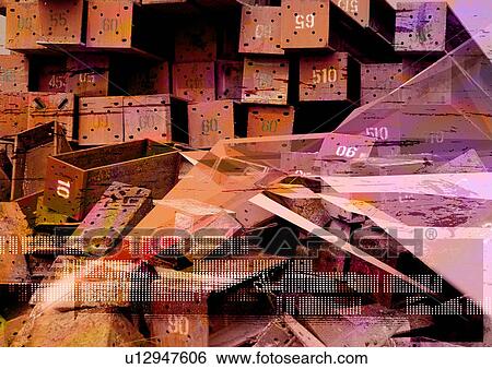 Stock Illustration - Linear pattern superimposed on cardboard boxes. Fotosearch