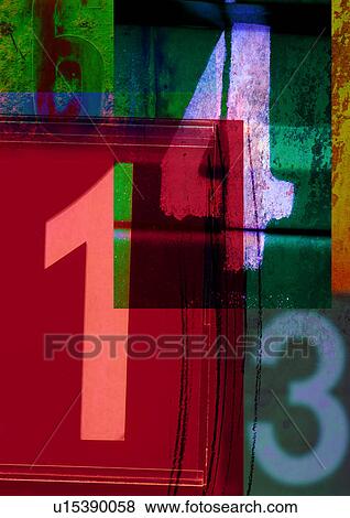 Stock Illustration - Numbers superimposed on a multi colored background. Fotosearch