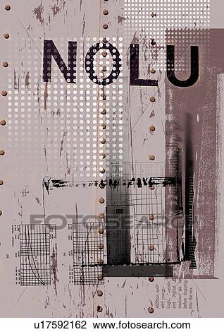 Drawing - Text superimposed on a grey background. Fotosearch