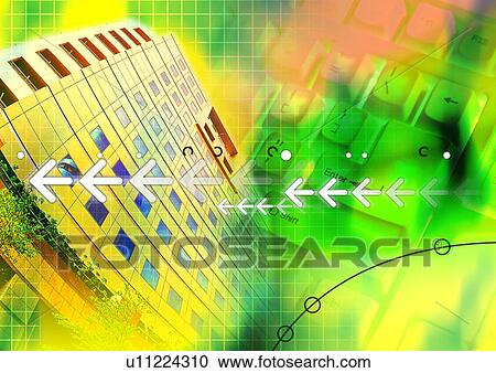 Low angle view of buildings superimposed on a yellow background View Large Illustration Clipart - Low angle view of buildings superimposed on a yellow background. Fotosearch