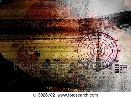 Drawing - Circular diagram superimposed on a grey surface. Fotosearch