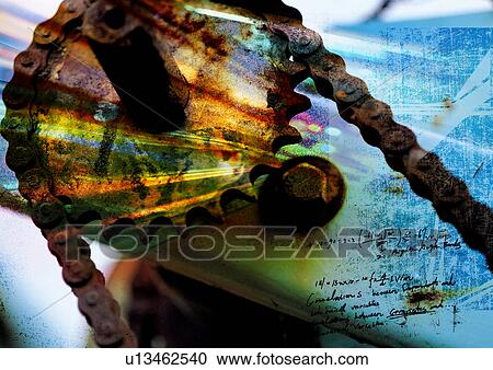 Close-up of a cycle chain superimposed on a blue background View Large Illustration Clipart - Close-up of a cycle chain superimposed on a blue background. Fotosearch