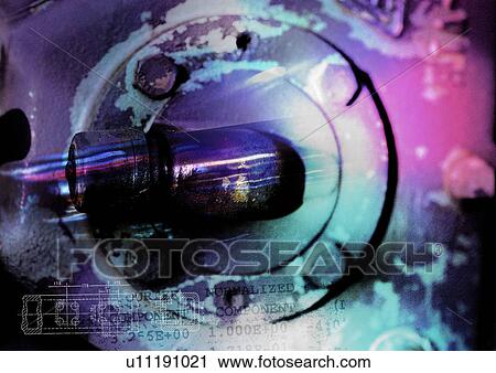 Clip Art - Close-up of rivets superimposed on a blue background. Fotosearch