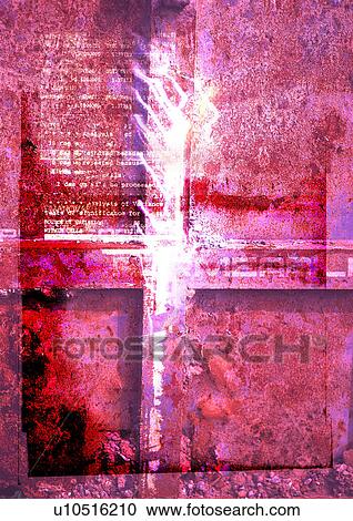 Clipart - Pink hues superimposed on a metal door. Fotosearch