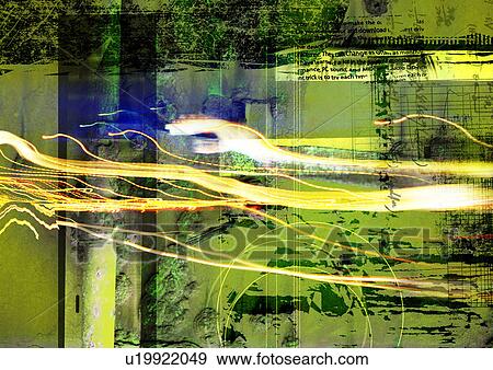 Stock Illustration - Yellow light streaks superimposed on a green background. Fotosearch