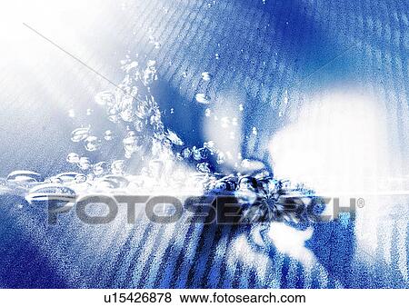 Stock Illustration - Splash of water superimposed on a blue striped pattern. Fotosearch