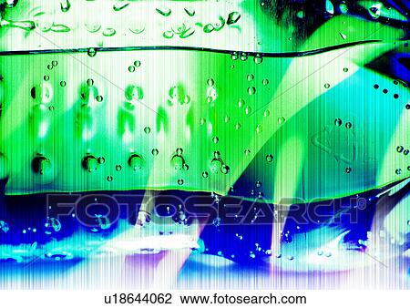 Water drops superimposed on a blue and green background View Large Illustration Drawing - Water drops superimposed on a blue and green background. Fotosearch