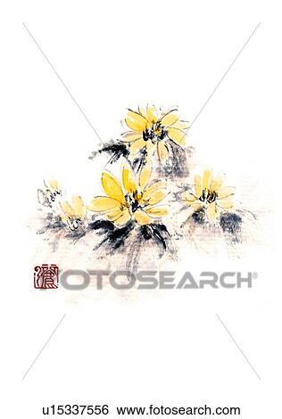 Amur adonis, ink brush painting, white background, cut out, copy space View Large Illustration Stock Illustration - Amur adonis, ink brush painting, white background, cut out, copy space. Fotosearch
