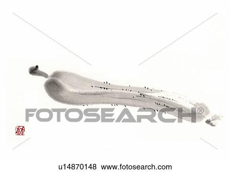 Stock Illustration - Cucumber, ink brush painting, white background, cut out, copy space. Fotosearch