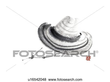 Stock Illustration - Straw hat, ink brush painting, white background, cut out. Fotosearch