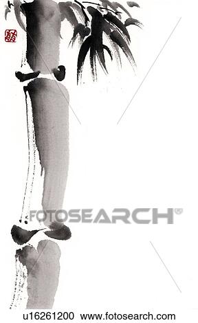 Clipart - Trunk of a bamboo tree, ink brush painting, white background, cut out, copy space. Fotosearch