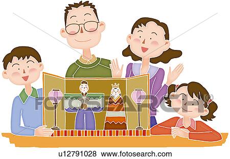 A family Celebrating the dolls festival, Illustration View Large Illustration Stock Illustration - A family Celebrating the dolls festival, Illustration. Fotosearch