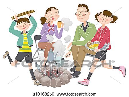 A family having a barbecue by the fire, Illustration View Large Illustration Clipart - A family having a barbecue by the fire, Illustration. Fotosearch