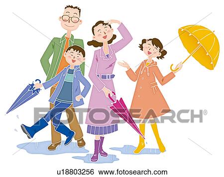 A family on a raining day, Illustration View Large Illustration Stock Illustration - A family on a raining day, Illustration. Fotosearch