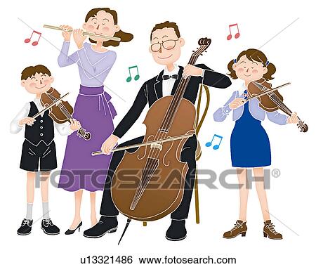 Stock Illustration - A family playing musical instruments together, Illustration. Fotosearch
