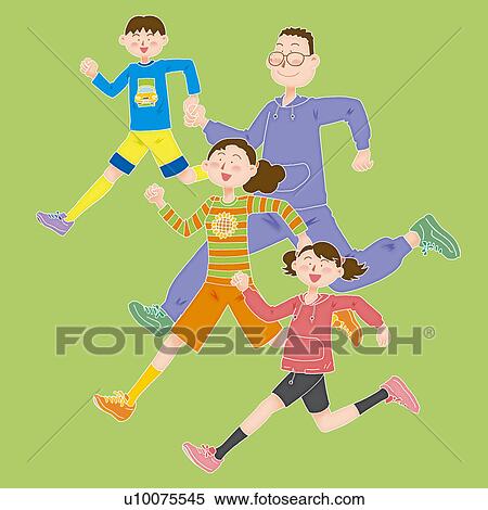 Stock Illustration - A family running together, Illustration. Fotosearch