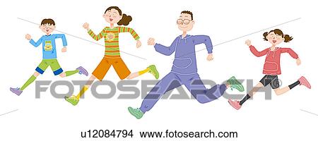 Stock Illustration - A family running together, Illustration. Fotosearch