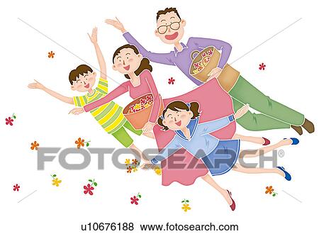 Stock Illustration - A family with a bunch of flowers, Illustration. Fotosearch