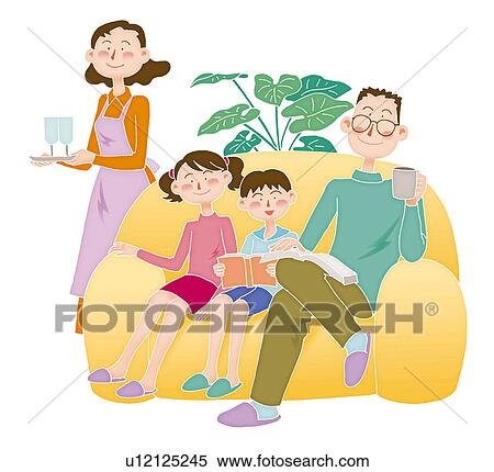 Stock Illustration - A family with a sofa, Illustration. Fotosearch